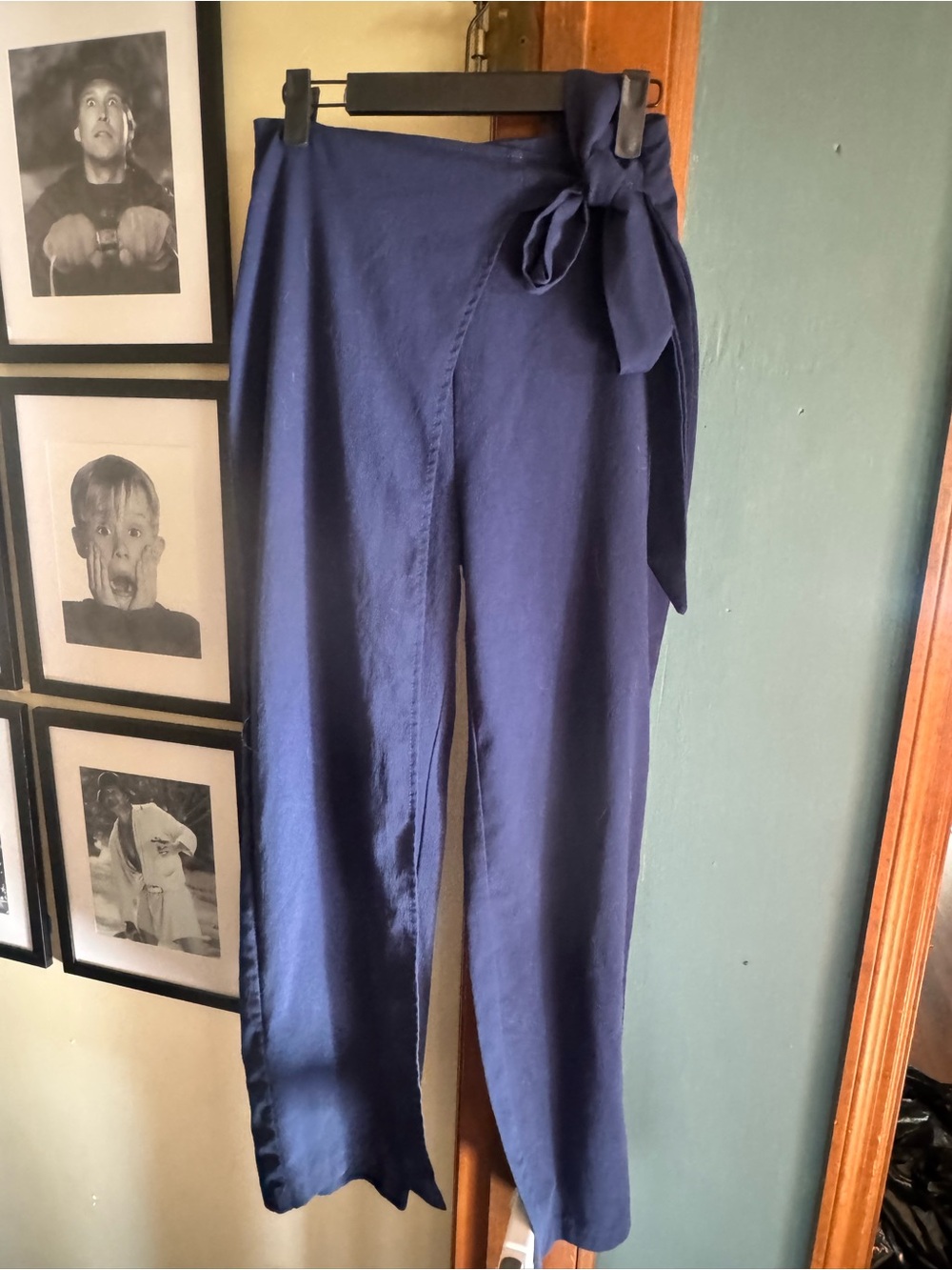 SHEIN Navy High-Waist Tie Wide-Leg Pants